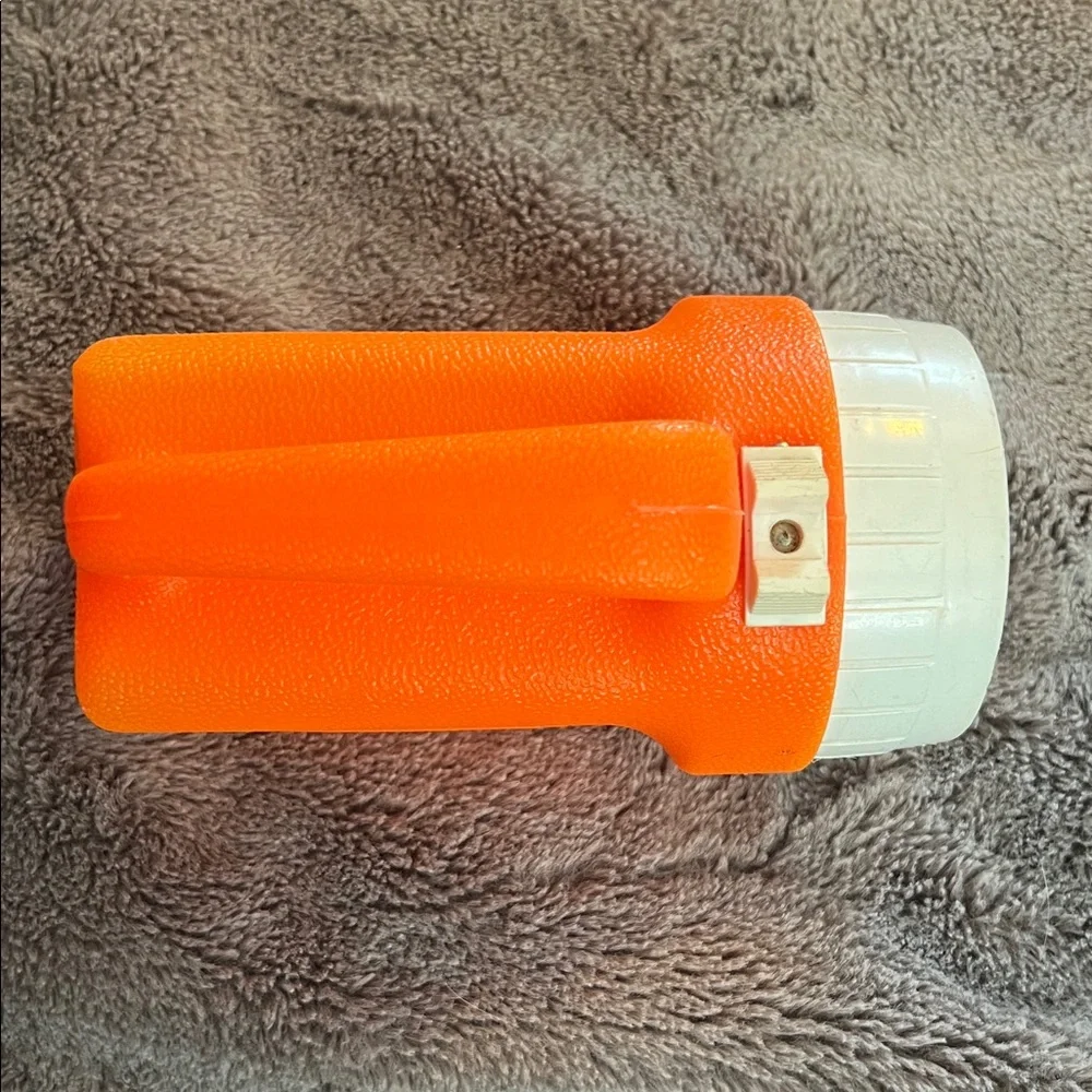 Vintage Made In America Flashlight Red Orange White Untested With Handle
